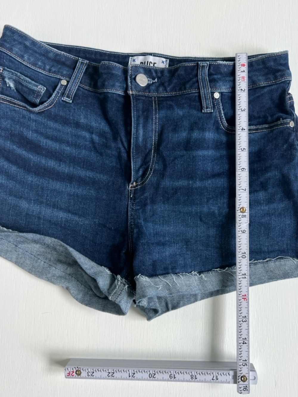 Paige women’s Dark Blue Denim Roll-Cuff Shorts - Picture 6 of 6